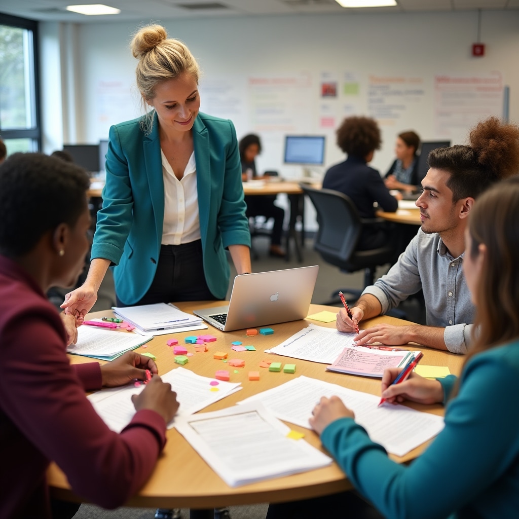 Interactive writing workshop with instructor providing personalized feedback to professional participants